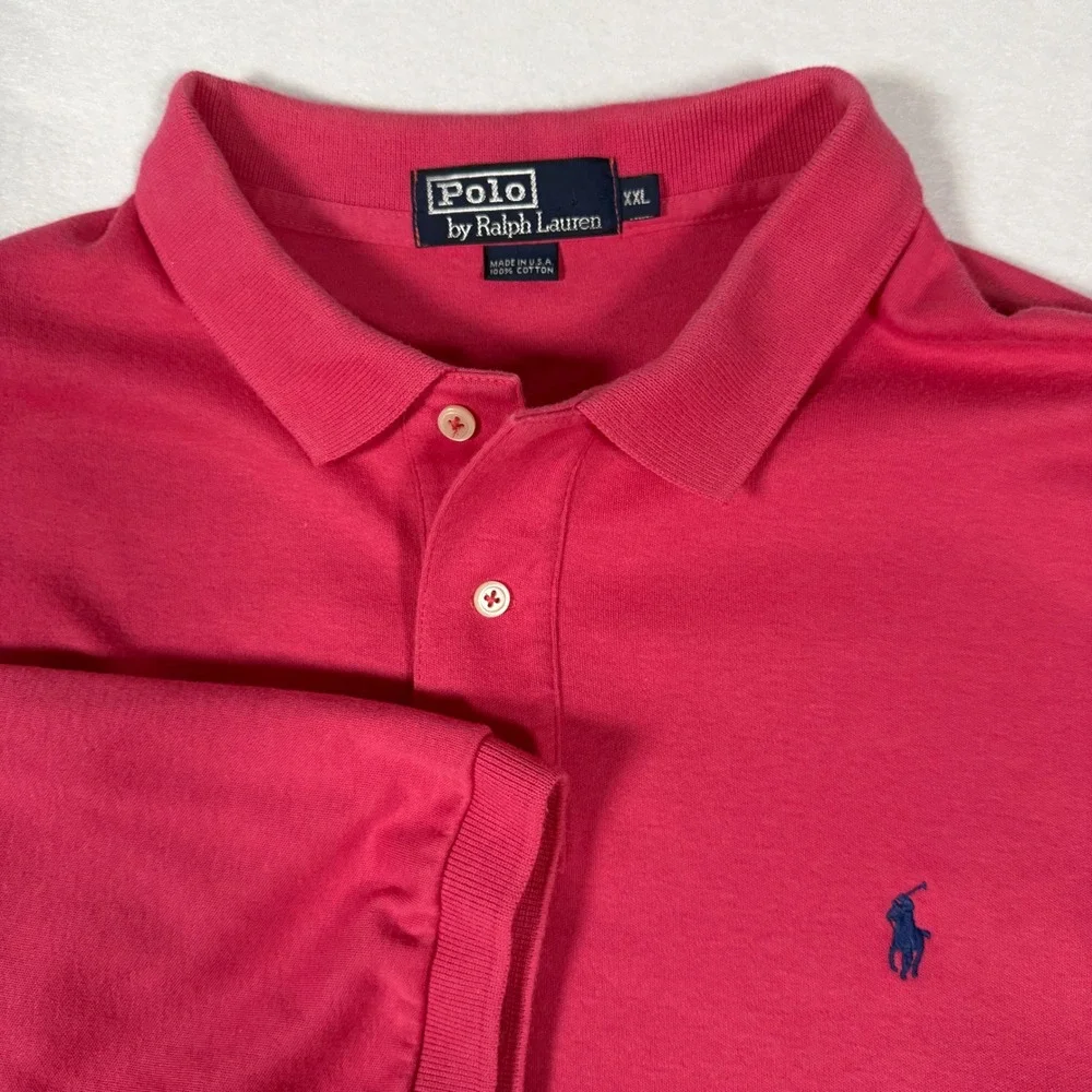 Vintage Polo Ralph Lauren Pink Polo Shirt XXL Made in USA Short‎ Sleeve Cotton